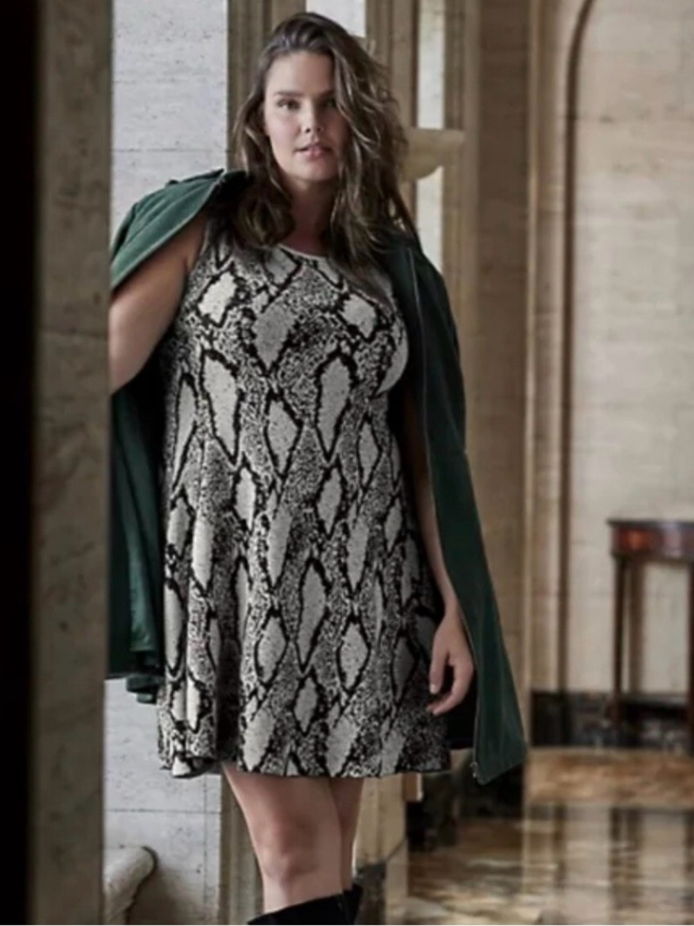 Torrid black and gray snakeskin print sleeveless sweater dress